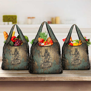 Anubis Grocery Bag Ancient Egyptian Aged Papyrus, Scales of Justice, and Egyptian Hieroglyph - African Pride