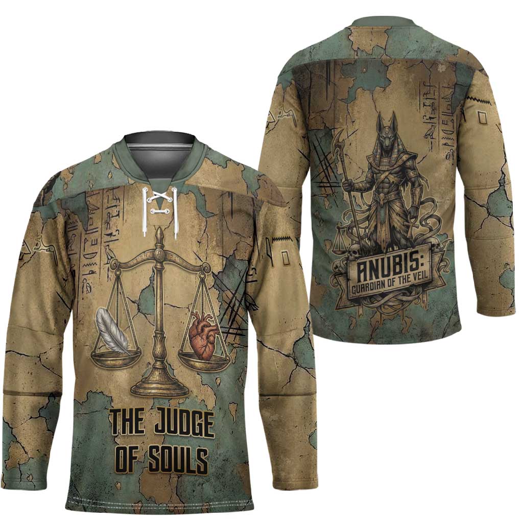 Anubis Hockey Jersey Ancient Egyptian Aged Papyrus, Scales of Justice, and Egyptian Hieroglyph - African Pride