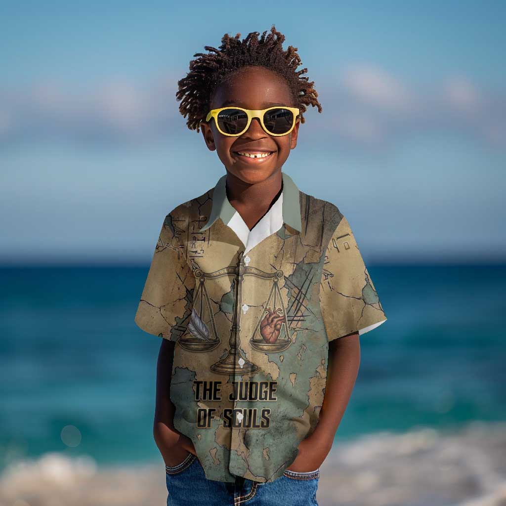 Anubis Kid Hawaiian Shirt Ancient Egyptian Aged Papyrus, Scales of Justice, and Egyptian Hieroglyph - African Pride