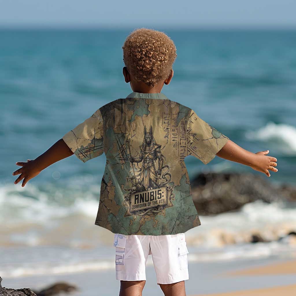 Anubis Kid Hawaiian Shirt Ancient Egyptian Aged Papyrus, Scales of Justice, and Egyptian Hieroglyph - African Pride