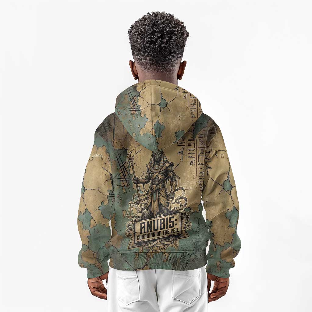 Anubis Kid Hoodie Ancient Egyptian Aged Papyrus, Scales of Justice, and Egyptian Hieroglyph - African Pride