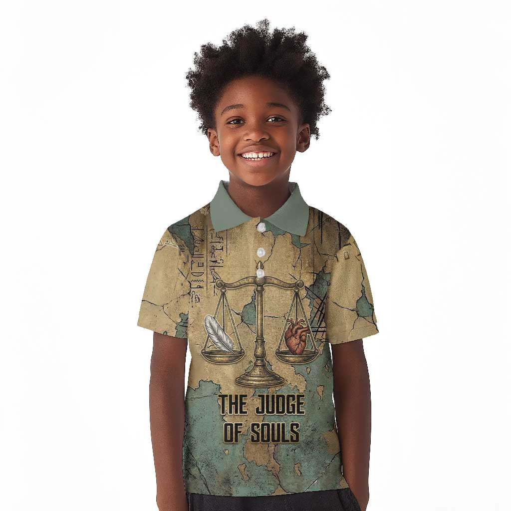 Anubis Kid Polo Shirt Ancient Egyptian Aged Papyrus, Scales of Justice, and Egyptian Hieroglyph - African Pride