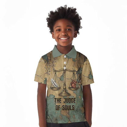 Anubis Kid Polo Shirt Ancient Egyptian Aged Papyrus, Scales of Justice, and Egyptian Hieroglyph - African Pride