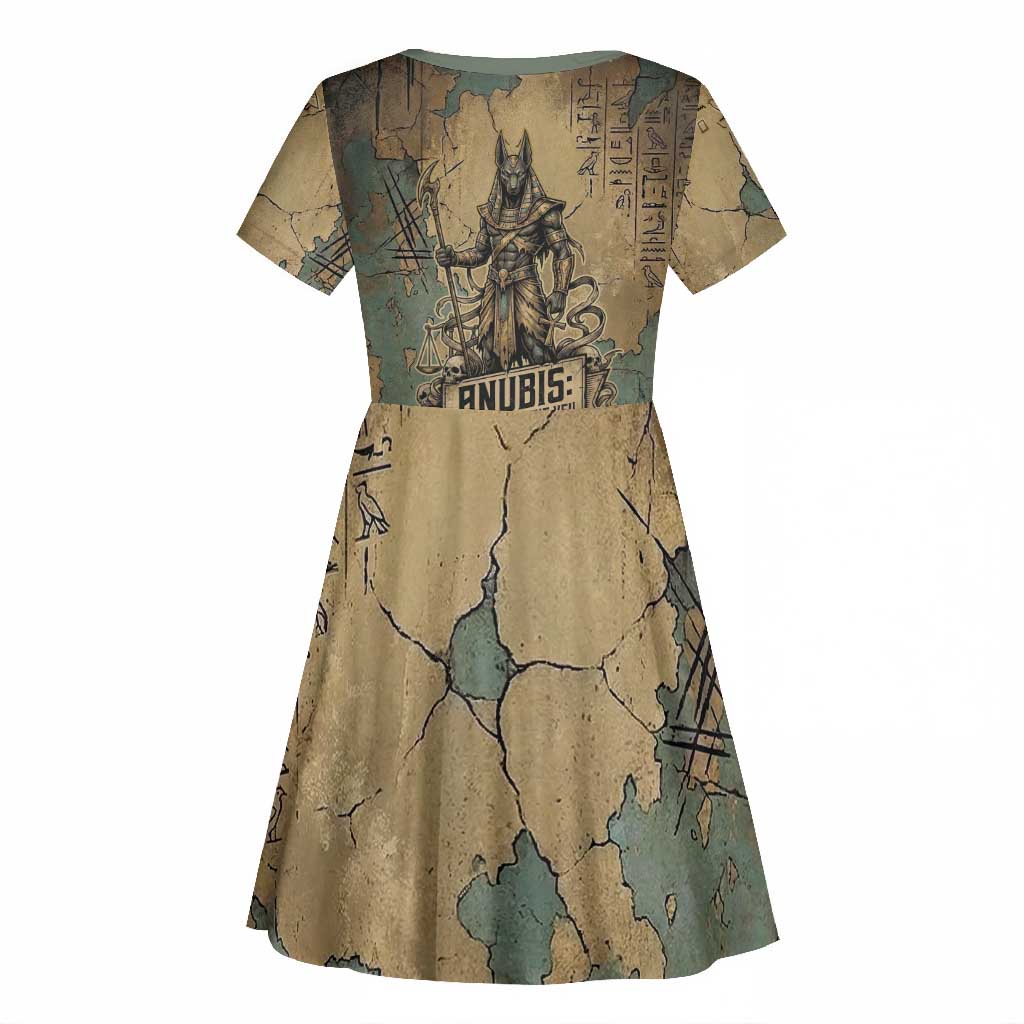 Anubis Kid Short Sleeve Dress Ancient Egyptian Aged Papyrus, Scales of Justice, and Egyptian Hieroglyph - African Pride