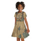 Anubis Kid Short Sleeve Dress Ancient Egyptian Aged Papyrus, Scales of Justice, and Egyptian Hieroglyph - African Pride