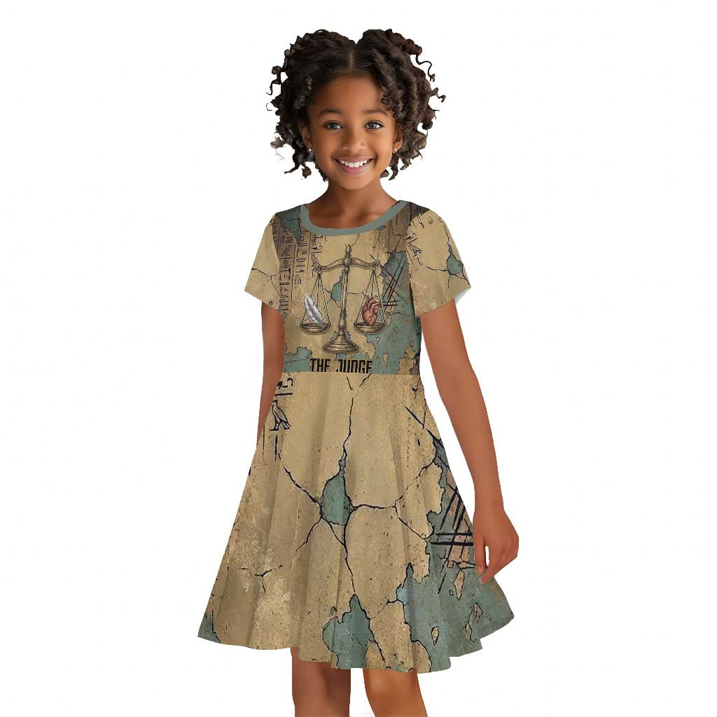 Anubis Kid Short Sleeve Dress Ancient Egyptian Aged Papyrus, Scales of Justice, and Egyptian Hieroglyph - African Pride