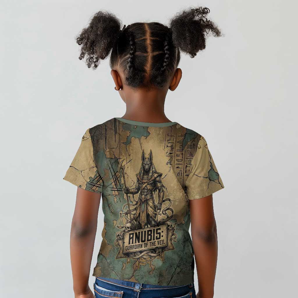 Anubis Kid T shirt Ancient Egyptian Aged Papyrus, Scales of Justice, and Egyptian Hieroglyph - African Pride