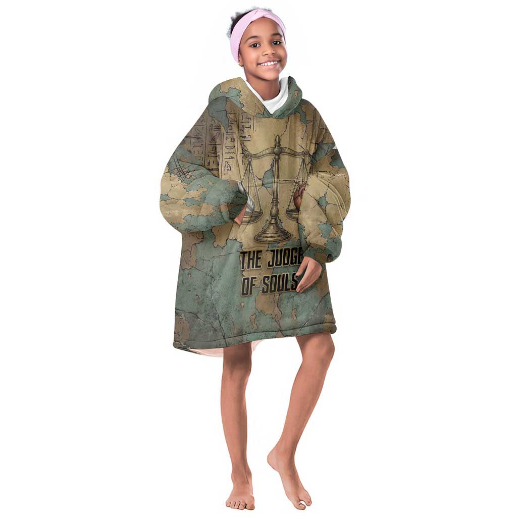 Anubis Kid Wearable Blanket Hoodie Ancient Egyptian Aged Papyrus, Scales of Justice, and Egyptian Hieroglyph - African Pride
