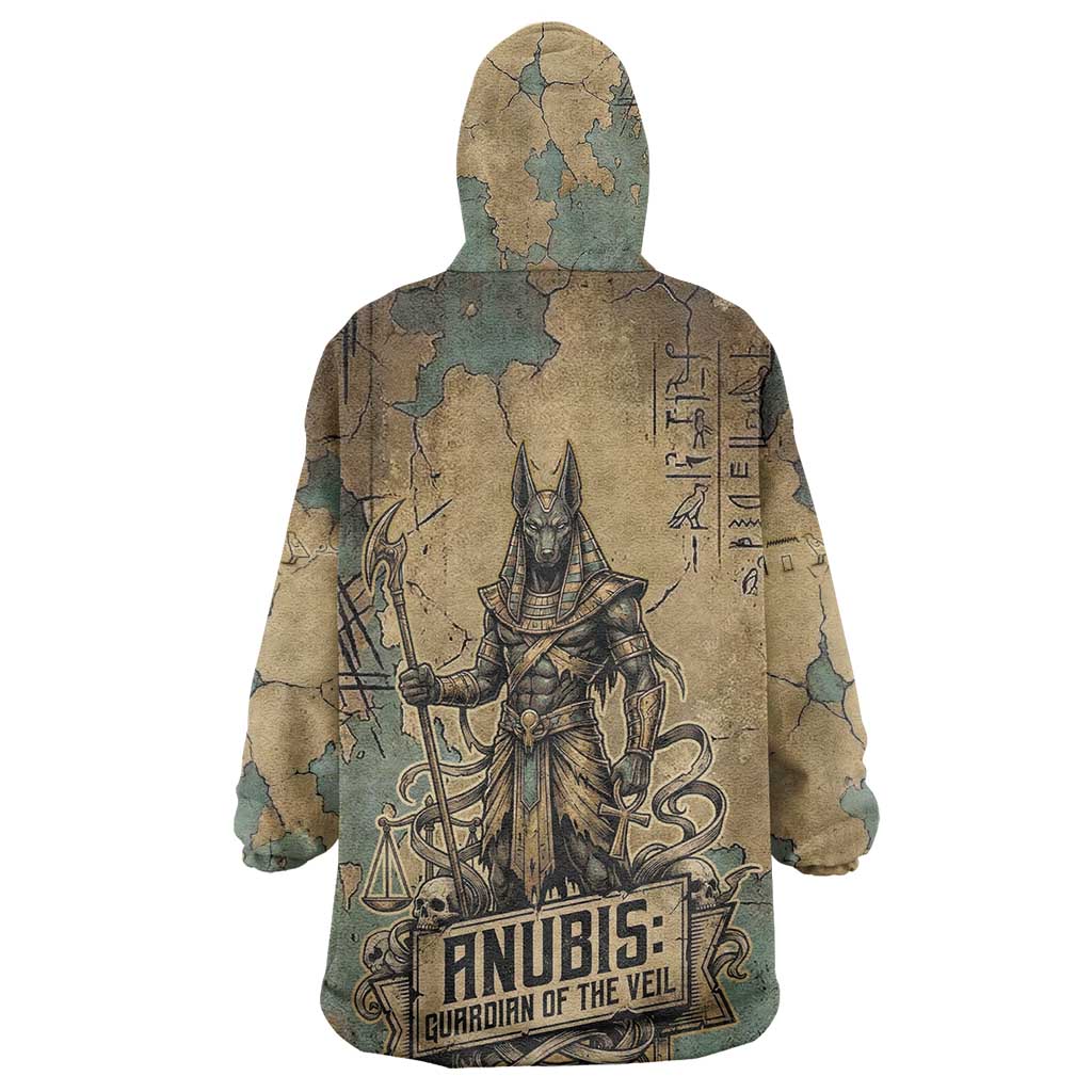 Anubis Kid Wearable Blanket Hoodie Ancient Egyptian Aged Papyrus, Scales of Justice, and Egyptian Hieroglyph - African Pride