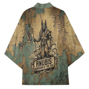 Anubis Kimono Ancient Egyptian Aged Papyrus, Scales of Justice, and Egyptian Hieroglyph - African Pride