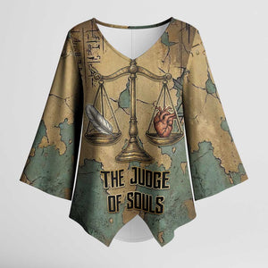 Anubis Kimono Sleeve Blouse Ancient Egyptian Aged Papyrus, Scales of Justice, and Egyptian Hieroglyph - African Pride