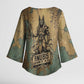 Anubis Kimono Sleeve Blouse Ancient Egyptian Aged Papyrus, Scales of Justice, and Egyptian Hieroglyph - African Pride