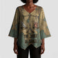 Anubis Kimono Sleeve Blouse Ancient Egyptian Aged Papyrus, Scales of Justice, and Egyptian Hieroglyph - African Pride