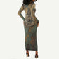 Anubis Long Sleeve Bodycon Dress Ancient Egyptian Aged Papyrus, Scales of Justice, and Egyptian Hieroglyph - African Pride