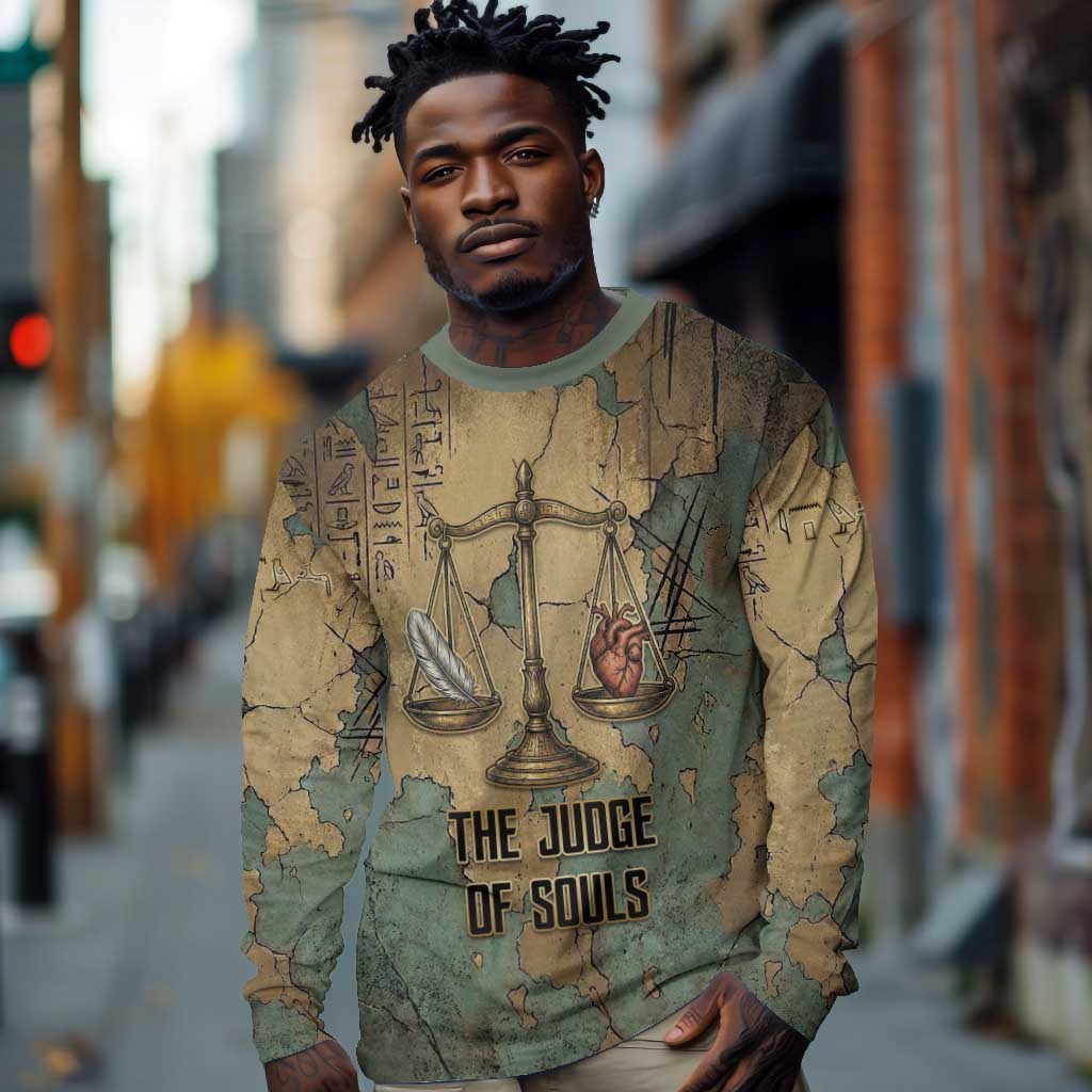 Anubis Long Sleeve Shirt Ancient Egyptian Aged Papyrus, Scales of Justice, and Egyptian Hieroglyph - African Pride