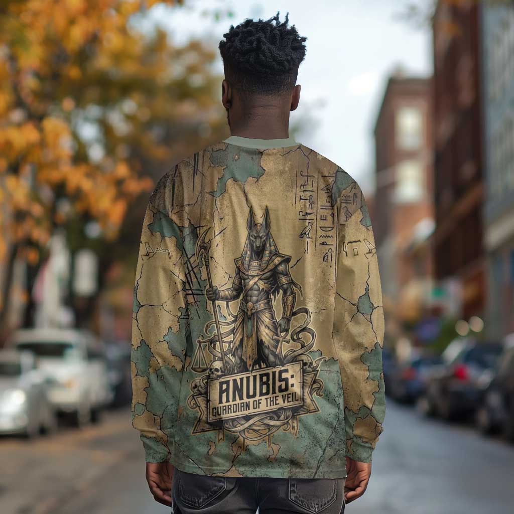 Anubis Long Sleeve Shirt Ancient Egyptian Aged Papyrus, Scales of Justice, and Egyptian Hieroglyph - African Pride