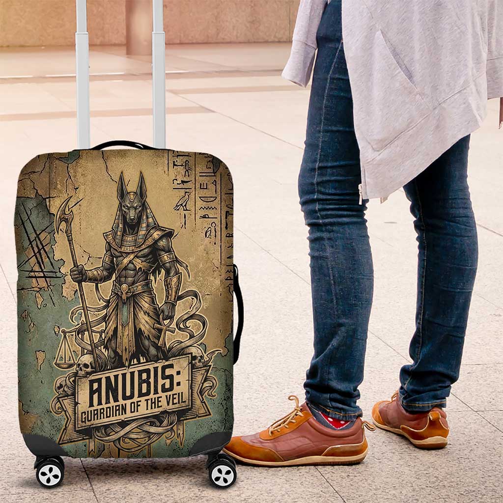 Anubis Luggage Cover Ancient Egyptian Aged Papyrus, Scales of Justice, and Egyptian Hieroglyph - African Pride