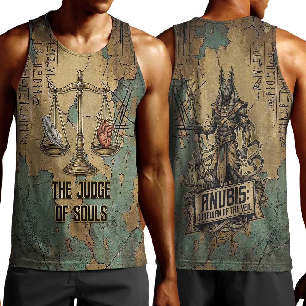 Anubis Men Tank Top Ancient Egyptian Aged Papyrus, Scales of Justice, and Egyptian Hieroglyph - African Pride