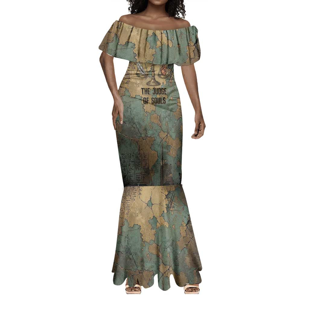 Anubis Mermaid Dress Ancient Egyptian Aged Papyrus, Scales of Justice, and Egyptian Hieroglyph - African Pride