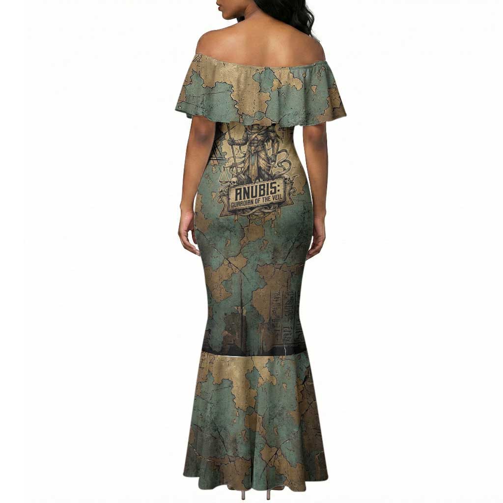Anubis Mermaid Dress Ancient Egyptian Aged Papyrus, Scales of Justice, and Egyptian Hieroglyph - African Pride