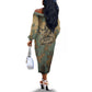 Anubis Off The Shoulder Long Sleeve Dress Ancient Egyptian Aged Papyrus, Scales of Justice, and Egyptian Hieroglyph - African Pride