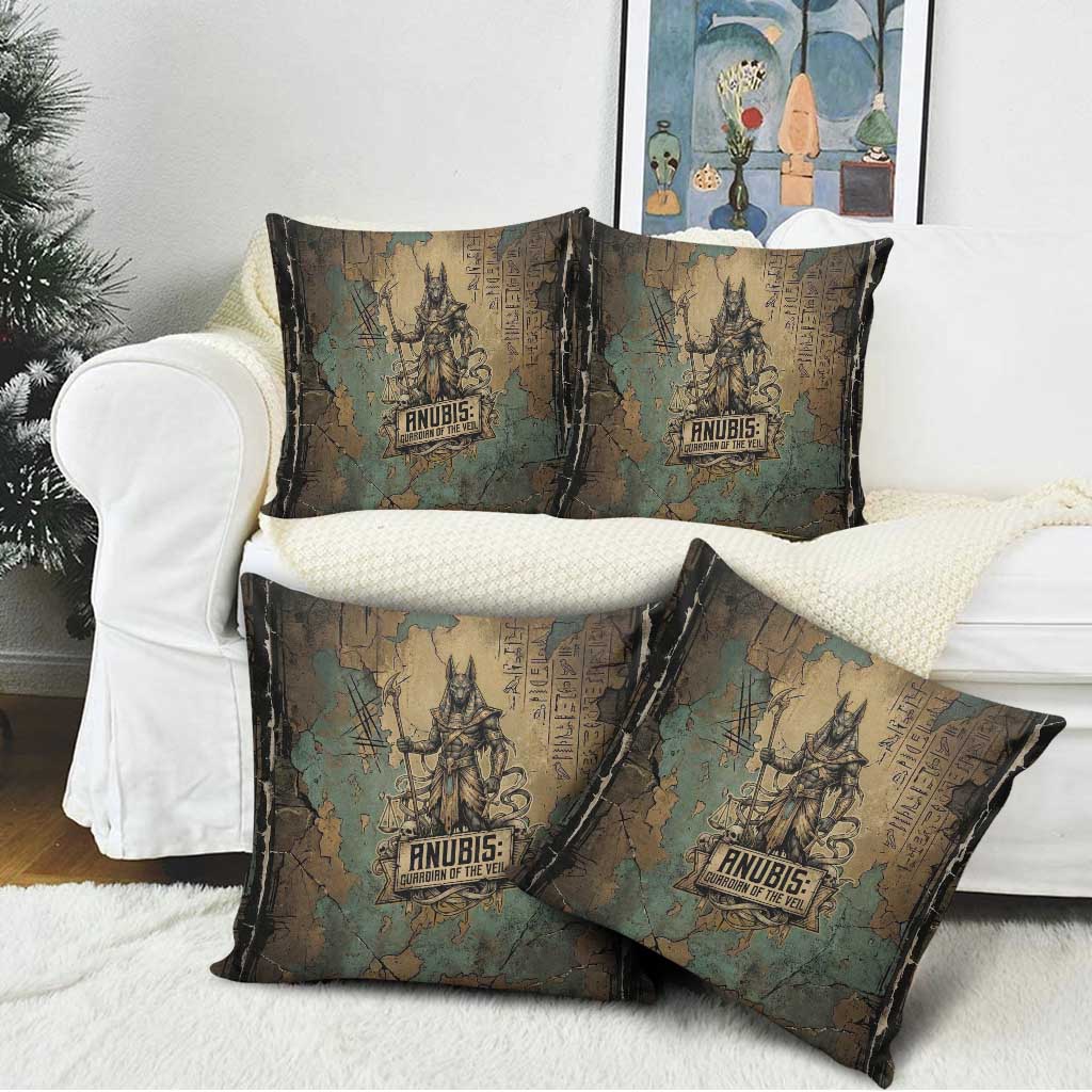 Anubis Pillow Cover Ancient Egyptian Aged Papyrus, Scales of Justice, and Egyptian Hieroglyph - African Pride
