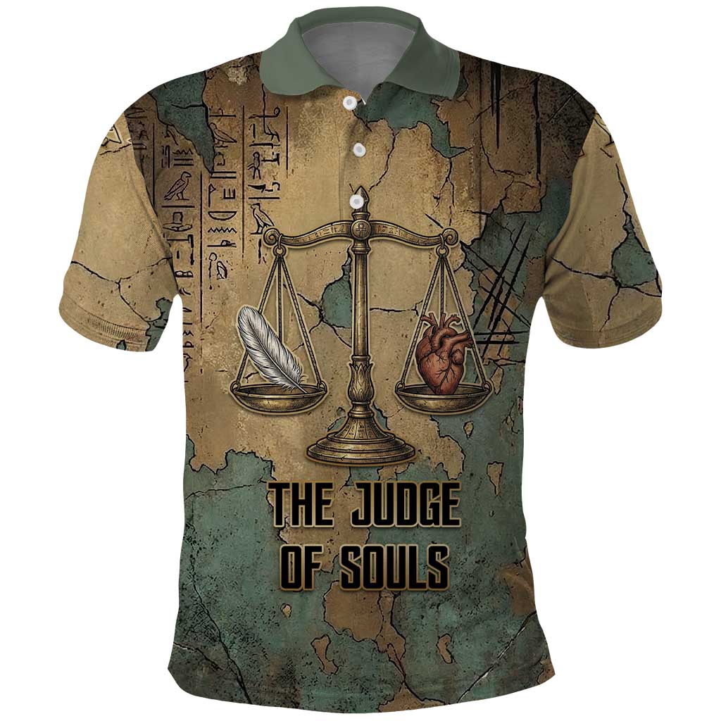 Anubis Polo Shirt Ancient Egyptian Aged Papyrus, Scales of Justice, and Egyptian Hieroglyph - African Pride