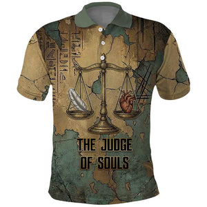 Anubis Polo Shirt Ancient Egyptian Aged Papyrus, Scales of Justice, and Egyptian Hieroglyph - African Pride