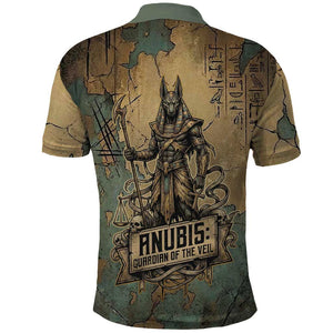Anubis Polo Shirt Ancient Egyptian Aged Papyrus, Scales of Justice, and Egyptian Hieroglyph - African Pride