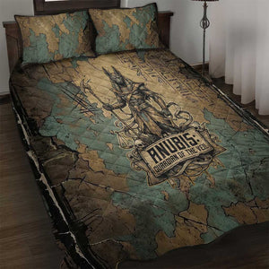 Anubis Quilt Bed Set Ancient Egyptian Aged Papyrus, Scales of Justice, and Egyptian Hieroglyph - African Pride