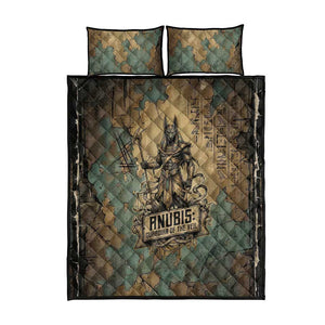 Anubis Quilt Bed Set Ancient Egyptian Aged Papyrus, Scales of Justice, and Egyptian Hieroglyph - African Pride