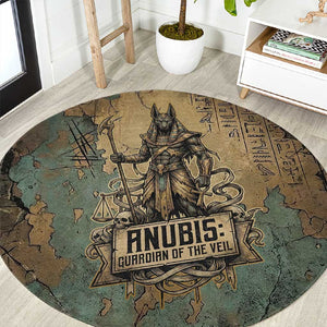Anubis Round Carpet Ancient Egyptian Aged Papyrus, Scales of Justice, and Egyptian Hieroglyph - African Pride