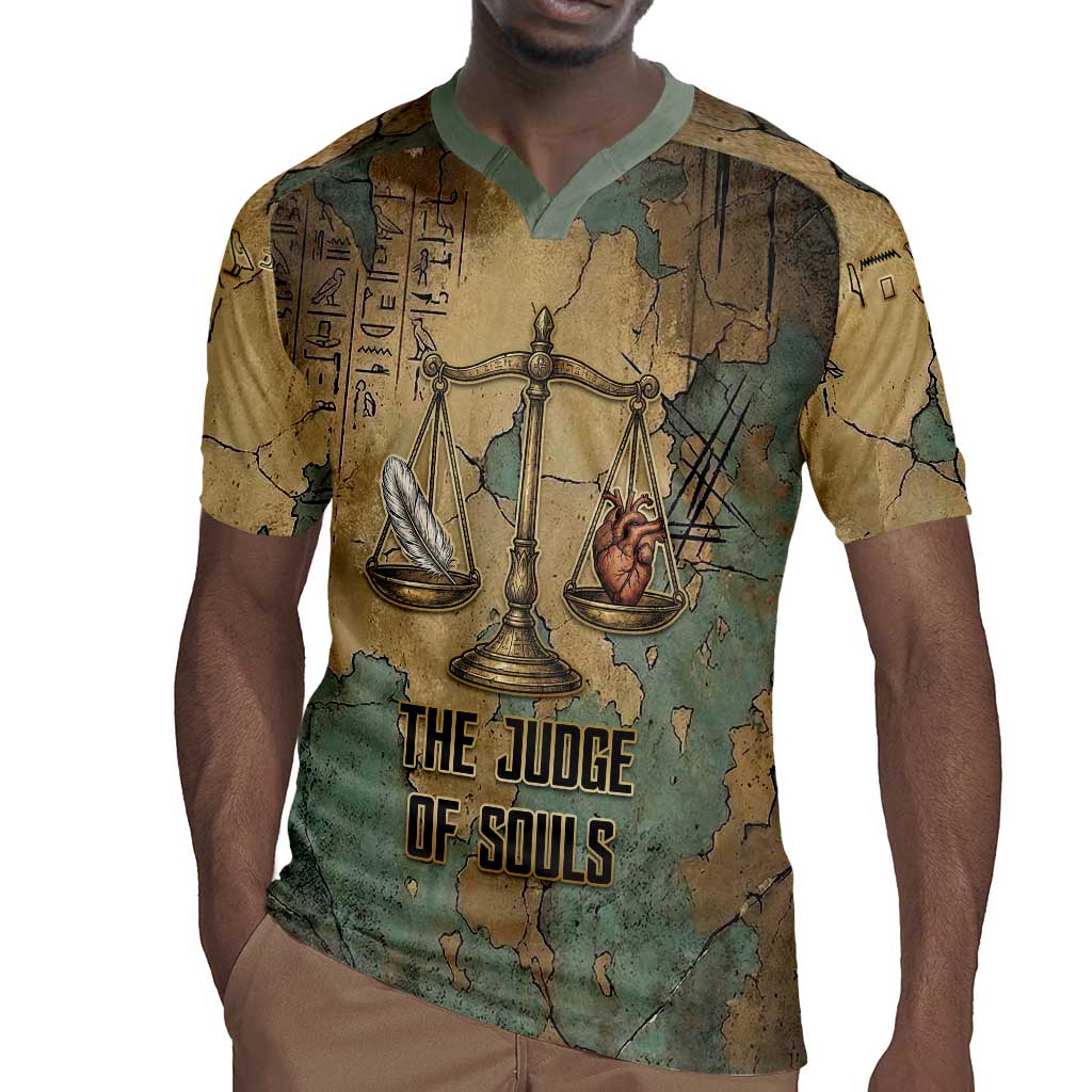 Anubis Rugby Jersey Ancient Egyptian Aged Papyrus, Scales of Justice, and Egyptian Hieroglyph - African Pride