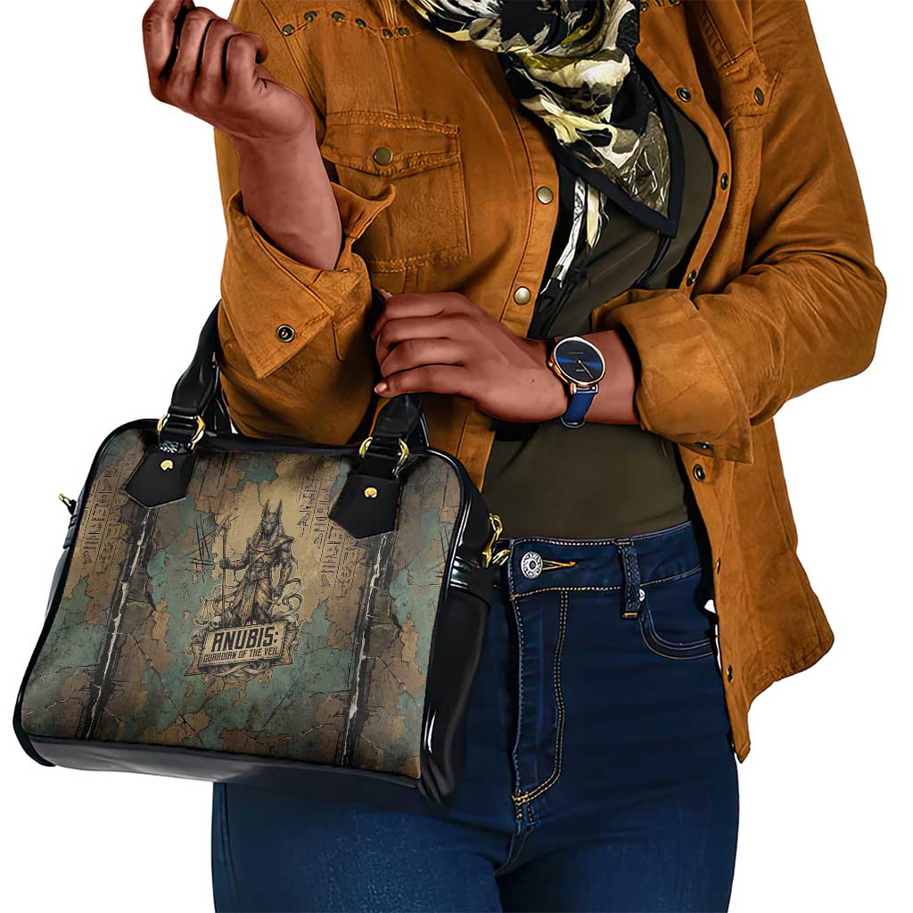 Anubis Shoulder Handbag Ancient Egyptian Aged Papyrus, Scales of Justice, and Egyptian Hieroglyph - African Pride
