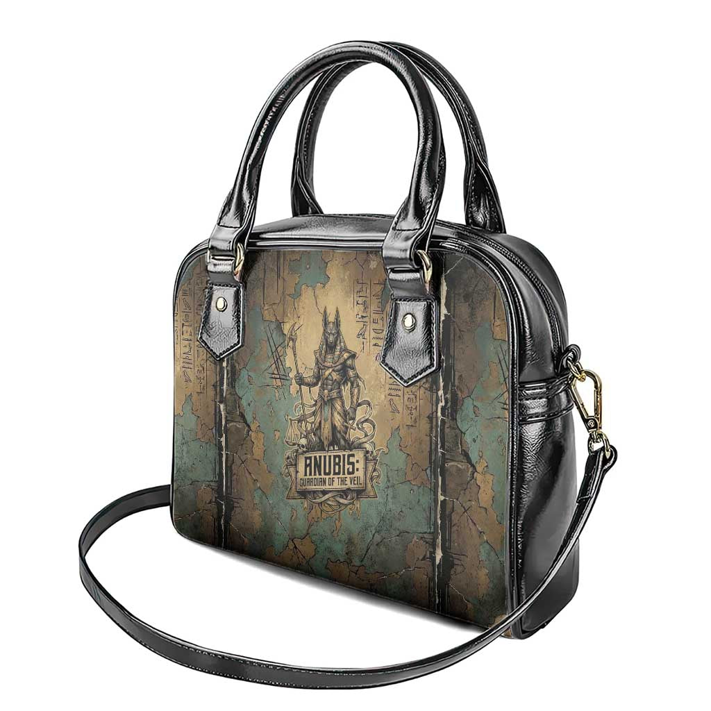 Anubis Shoulder Handbag Ancient Egyptian Aged Papyrus, Scales of Justice, and Egyptian Hieroglyph - African Pride