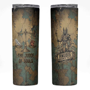 Anubis Skinny Tumbler Ancient Egyptian Aged Papyrus, Scales of Justice, and Egyptian Hieroglyph - African Pride