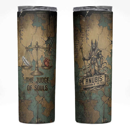 Anubis Skinny Tumbler Ancient Egyptian Aged Papyrus, Scales of Justice, and Egyptian Hieroglyph - African Pride