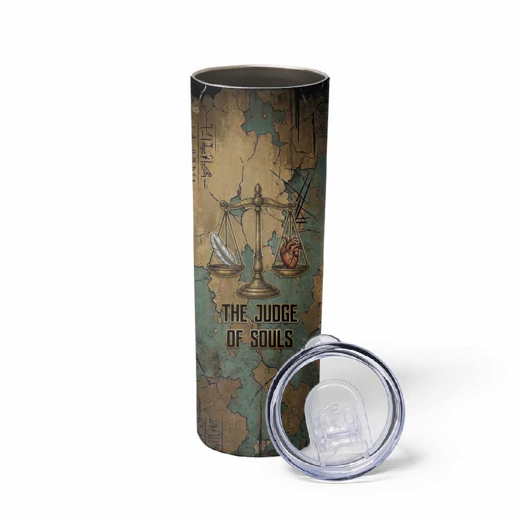 Anubis Skinny Tumbler Ancient Egyptian Aged Papyrus, Scales of Justice, and Egyptian Hieroglyph - African Pride
