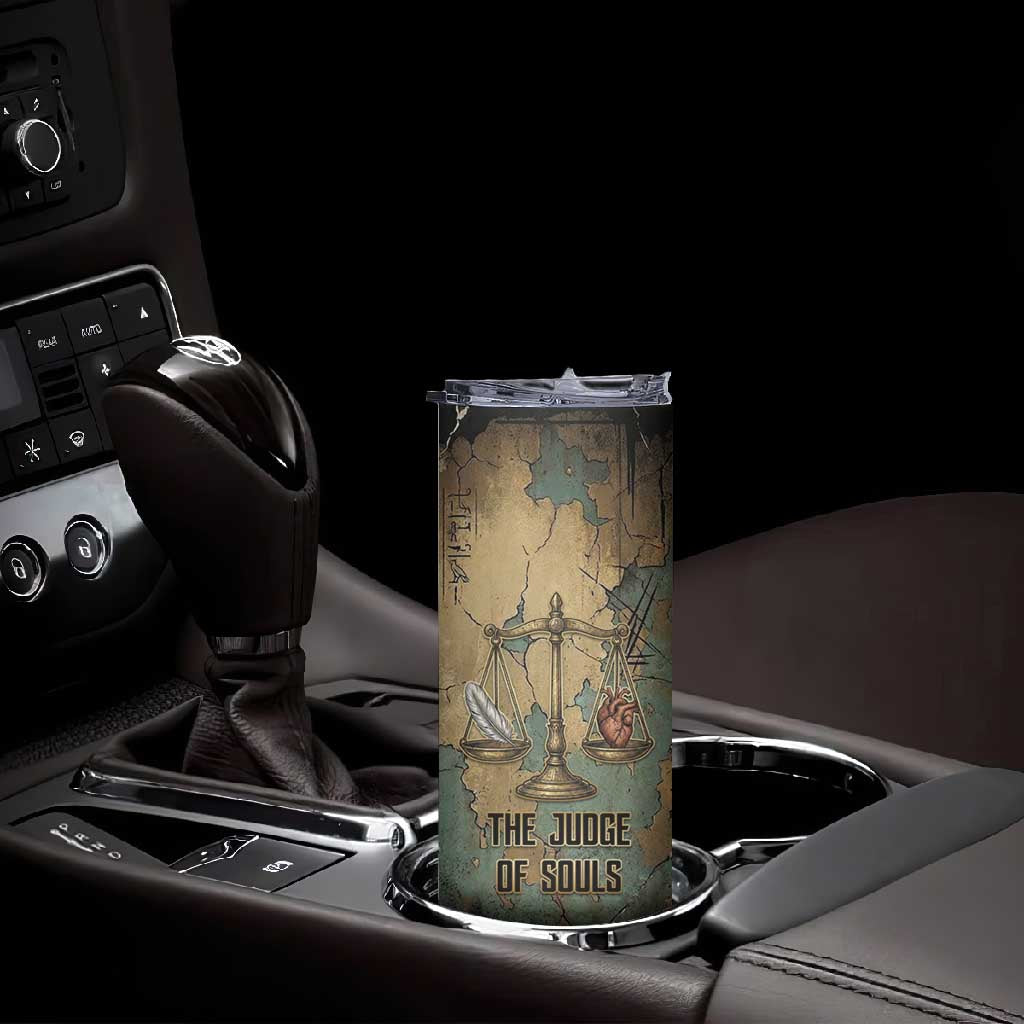 Anubis Skinny Tumbler Ancient Egyptian Aged Papyrus, Scales of Justice, and Egyptian Hieroglyph - African Pride