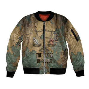 Anubis Sleeve Zip Bomber Jacket Ancient Egyptian Aged Papyrus, Scales of Justice, and Egyptian Hieroglyph - African Pride