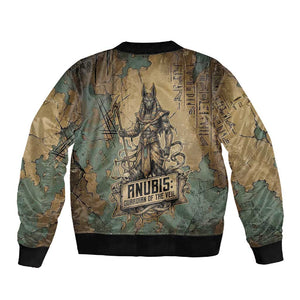 Anubis Sleeve Zip Bomber Jacket Ancient Egyptian Aged Papyrus, Scales of Justice, and Egyptian Hieroglyph - African Pride