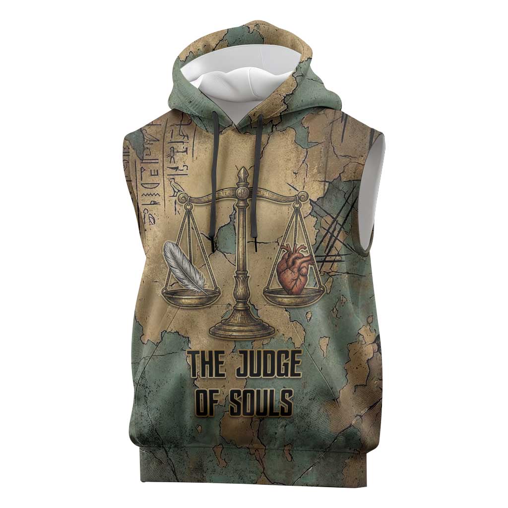 Anubis Sleeveless Hoodie Ancient Egyptian Aged Papyrus, Scales of Justice, and Egyptian Hieroglyph - African Pride