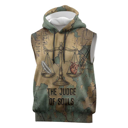 Anubis Sleeveless Hoodie Ancient Egyptian Aged Papyrus, Scales of Justice, and Egyptian Hieroglyph - African Pride