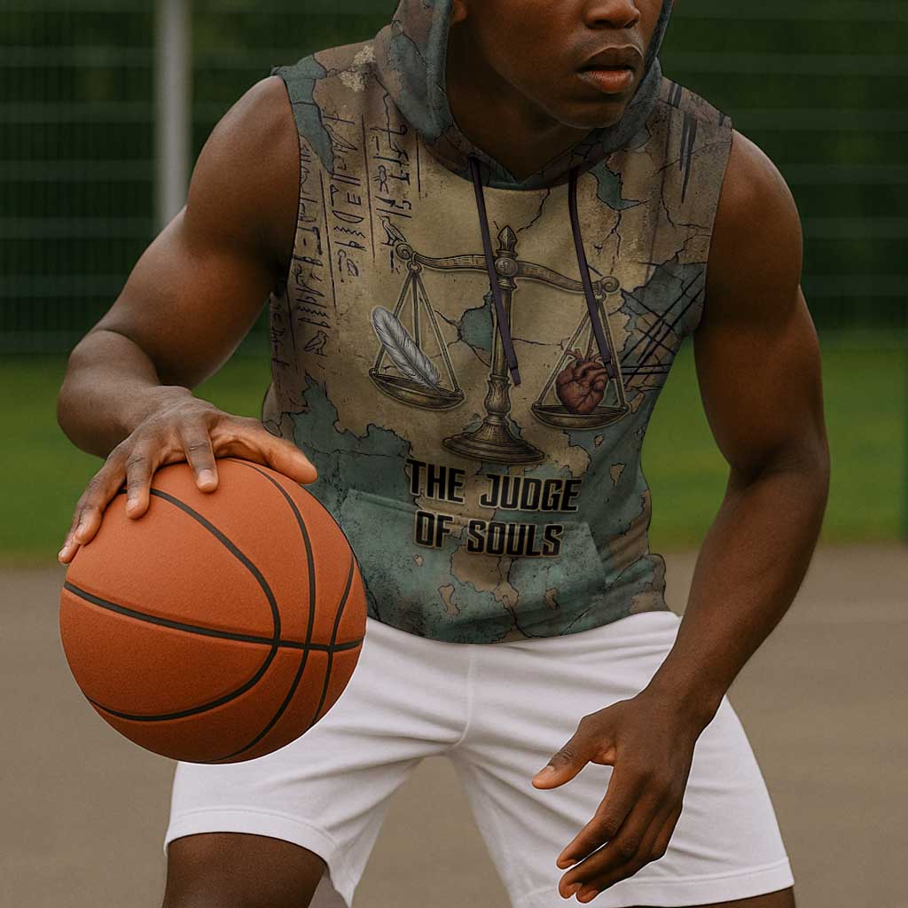 Anubis Sleeveless Hoodie Ancient Egyptian Aged Papyrus, Scales of Justice, and Egyptian Hieroglyph - African Pride