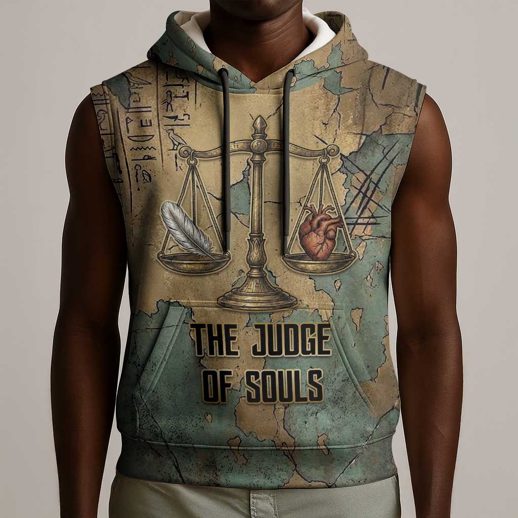 Anubis Sleeveless Hoodie Ancient Egyptian Aged Papyrus, Scales of Justice, and Egyptian Hieroglyph - African Pride