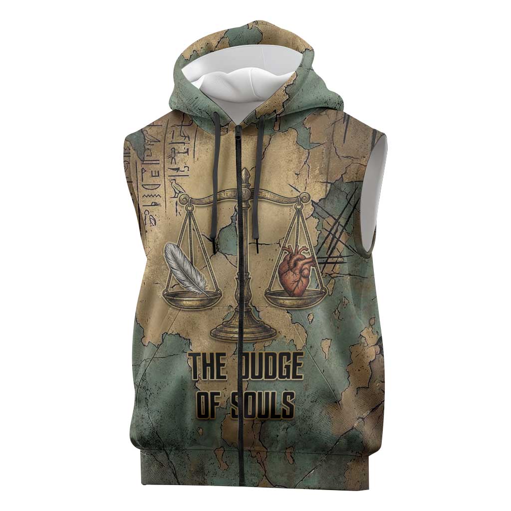 Anubis Sleeveless Zip Hoodie Ancient Egyptian Aged Papyrus, Scales of Justice, and Egyptian Hieroglyph - African Pride