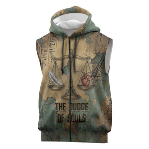 Anubis Sleeveless Zip Hoodie Ancient Egyptian Aged Papyrus, Scales of Justice, and Egyptian Hieroglyph - African Pride