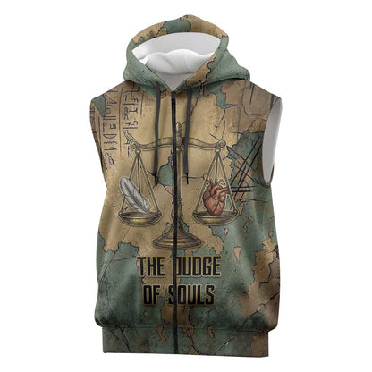 Anubis Sleeveless Zip Hoodie Ancient Egyptian Aged Papyrus, Scales of Justice, and Egyptian Hieroglyph - African Pride