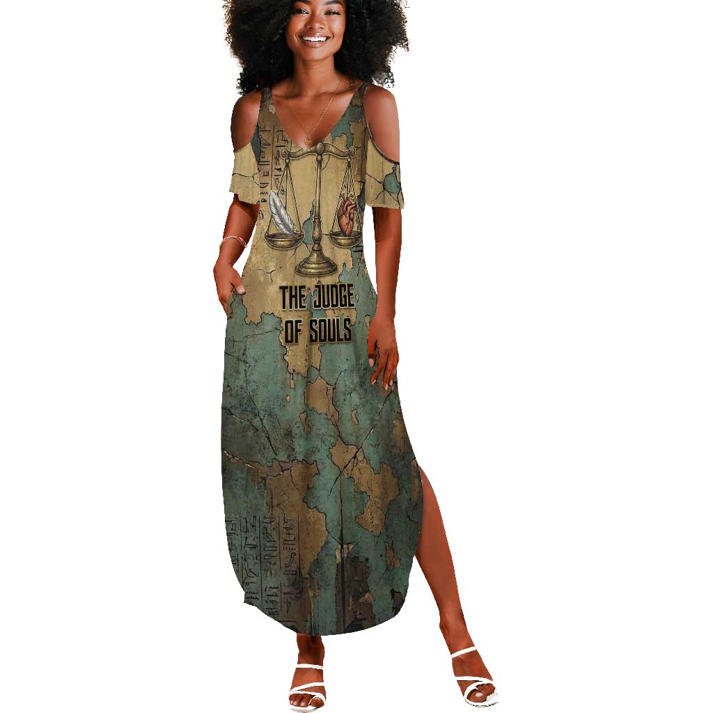 Anubis Summer Maxi Dress Ancient Egyptian Aged Papyrus, Scales of Justice, and Egyptian Hieroglyph - African Pride