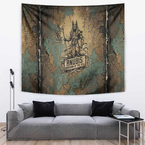 Anubis Tapestry Ancient Egyptian Aged Papyrus, Scales of Justice, and Egyptian Hieroglyph - African Pride